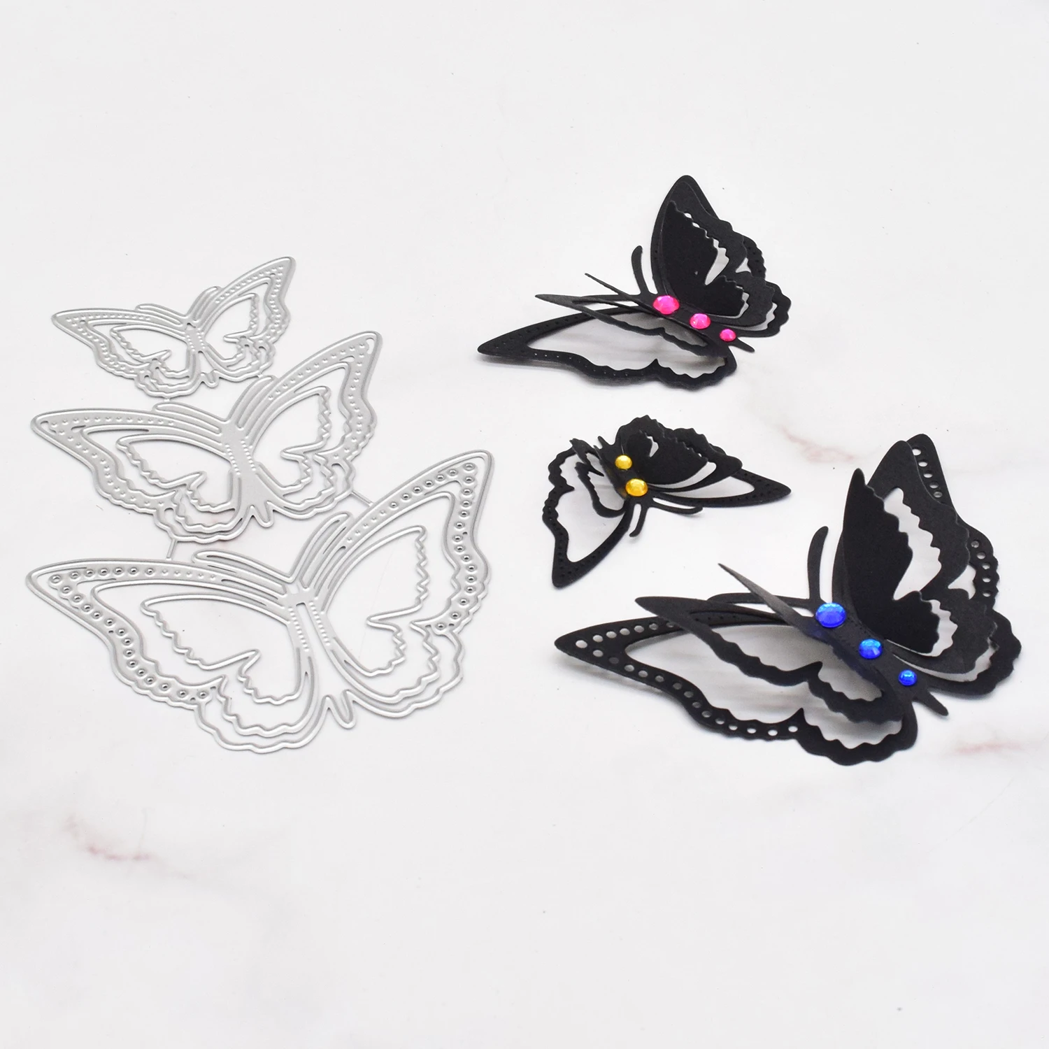 3D-Schmetterlings-Metallformen für DIY-Scrapbooking-Schneidvorlagen mit floralen Akzenten für Kartenherstellung, Papierkunst-Bastelbedarf