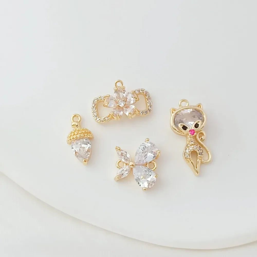 14K مطلية بالذهب مايكرو مطعمة الزركون كوز الصنوبر والغزلان والفراشة وخمس أوراق زهرة قلادة، DIY بها بنفسك قلادة مجوهرات يدوية الصنع #1