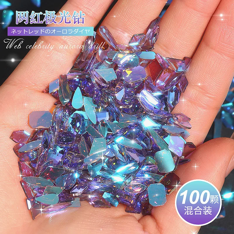 Shinny Aurora Crystal Nail Art Rhinestones 3D Mixed Nail Gems Stone Flatback AB Crystal Glass DIY Manicure Nail Art Decoration