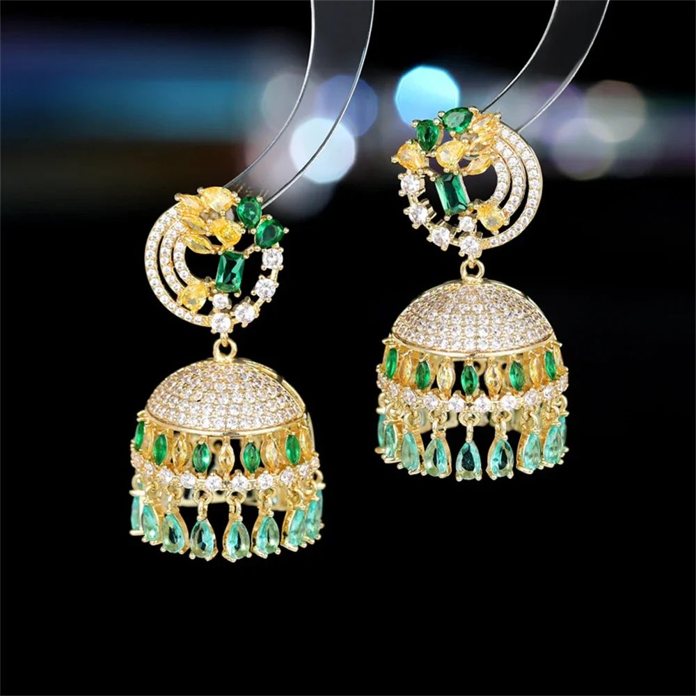 Retro Ethnic Indian Dubai Jhumka Crystal Small Bells Drop Tassels Earrings Women Bohemian Statement Jhumki Tribal Gypsy Jewelry