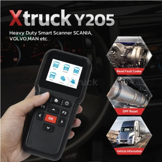 Xtruck Y205 for Europe Truck Injector Program  Reset ECU Code Scanner Break Test Gas&Diesel Full System Diagnosis