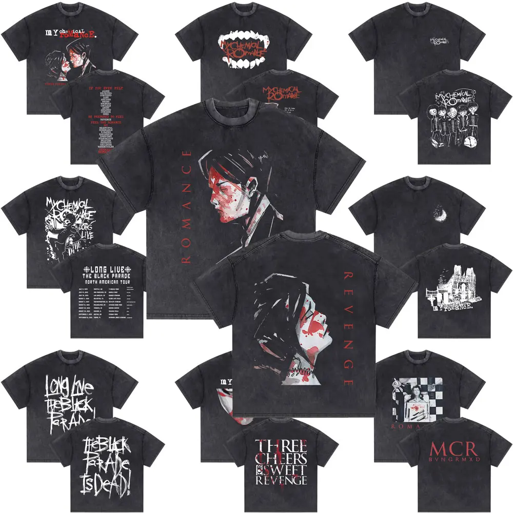 

Limited Punk Band My Chemical Romance Three Cheers for Sweet Revenge Washed Vintage T-shirts Men Women Rock Oversized T Shirts