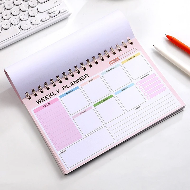 104 Pages Weekly Planner Daily Plan Coil Notebook Spiral Notepad Schedule Book To Do List Notebook