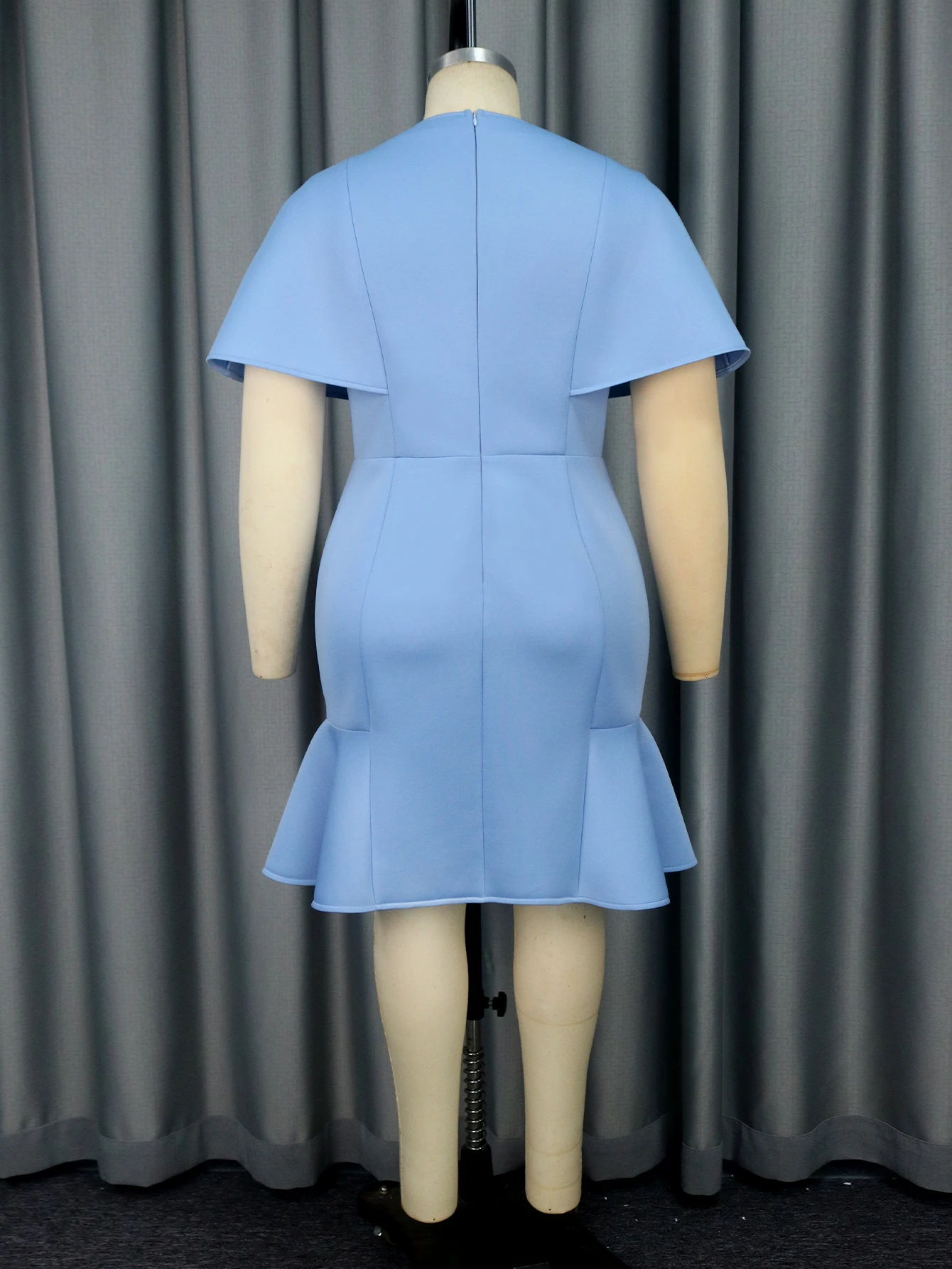 ONTINVA-vestido azul elegante para mulheres, pescoço O, comprimento do joelho, bodycon fino, bainha plissada, vestidos de festa de aniversário, plus size, 4XL, nova moda, 2024