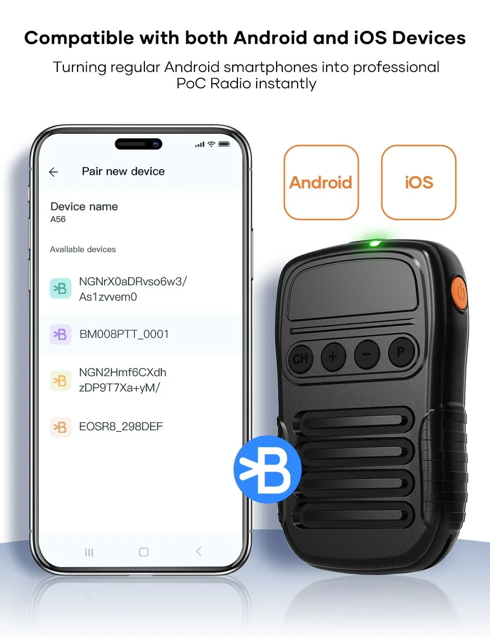 NEW UNIWA BM008 Zello SOS PTT Button Microphone 1800mAh BT Professional Handheld Universal for Mobile Phones and Walkie Talkie