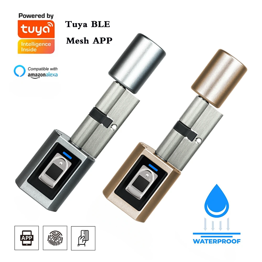 Tuya BLE Smart Electronic Door Lock Bluetooth Remote Control Waterproof Smart Cylinder Fingerprint APP Keys Card Unlock for Home