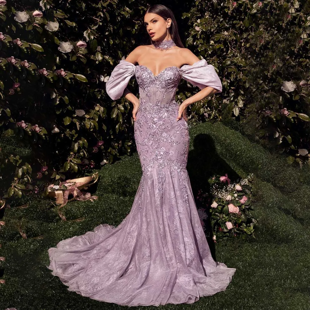 فساتين سهرة أنيقة بحورية البحر من التول بأكمام من الأورجانزا رائعة مكشوفة الكتف مزينة بالخرز فساتين خطوبة لعيد الميلاد