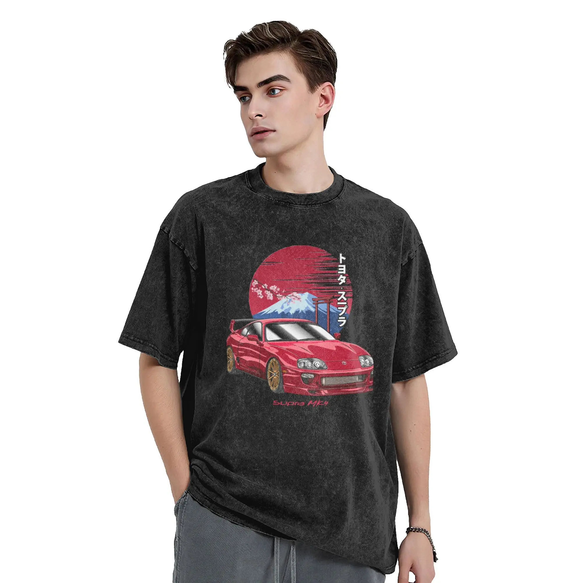 Initial D  MK4 Vintage Washed T-Shirt for Men Women Novelty Cotton Tee Shirt Round Collar T Shirts Plus Size Clothes