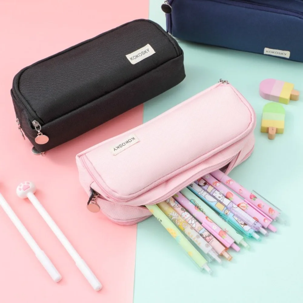 

Korean Large Capacity Pencil Case Double Side Opened Cute Stationary Pen Storage Bag Durable Ins 3 Compartment Pouch Students