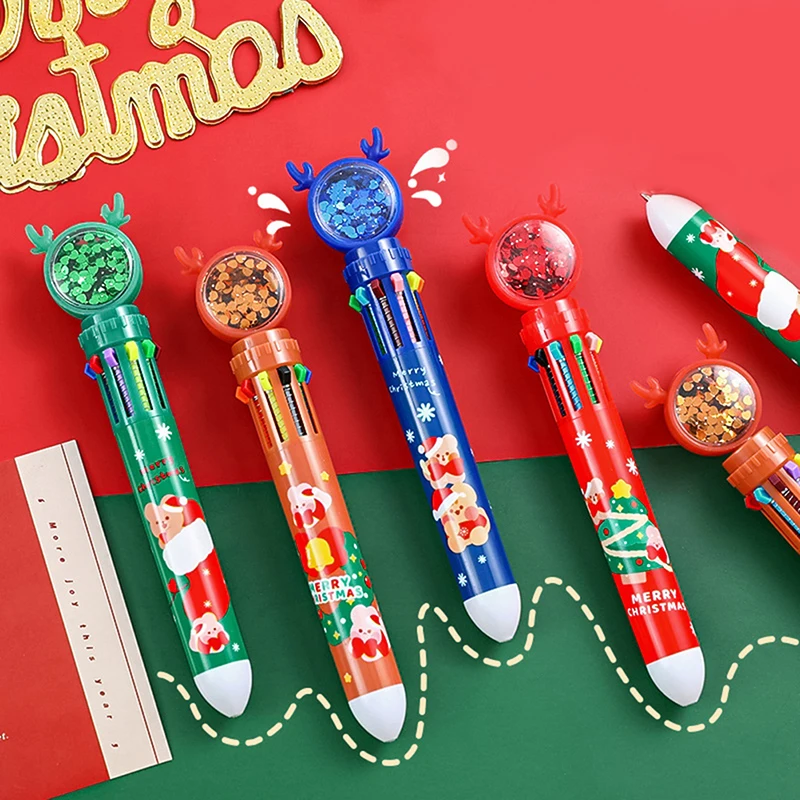 Penna a sfera di natale carina a 10 colori Kawaii Cartoon babbo natale penne in Gel per la scrittura di materiale scolastico accessori per ufficio