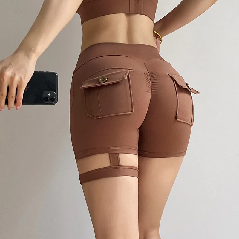 Women's American Style Summer High-Waist Leg-Ring Peach-Lift Gym Shorts, High-Elastic 3" Workout Booty Hot Pants for Training