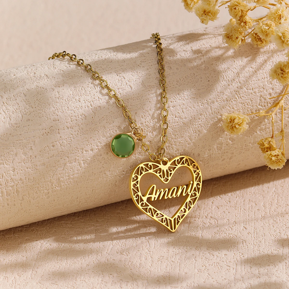 

Personalized Custom Name Necklace With Heart Gold Color Stainless Steel Chain Handmade Nameplate Jewelry Best Gifts