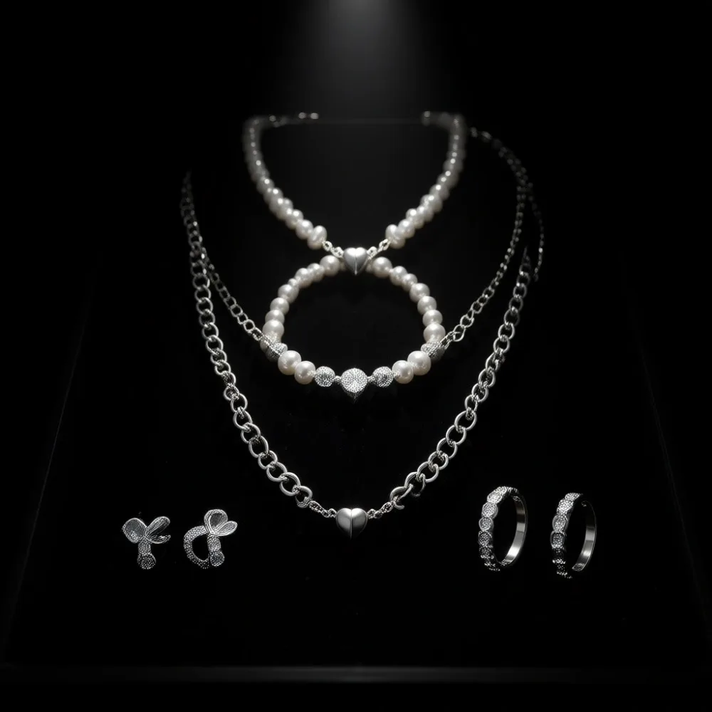 

Набор серебряных украшений из 43 предметов: серьги-кольца с шариками, многослойные браслеты, регулируемые кольца, регулируемые ожерелья. Подарок.