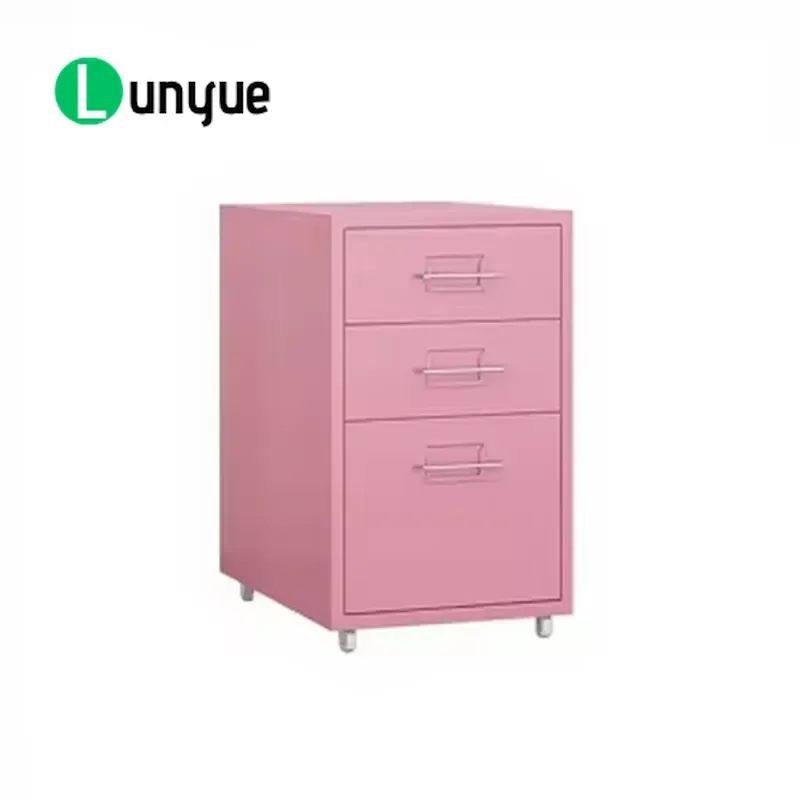 Modern 3-Drawer Pink Steel Chest of Drawers Slim Anti-Fall Storage Cabinet for Bedroom & Warehouse (490280410mm)
