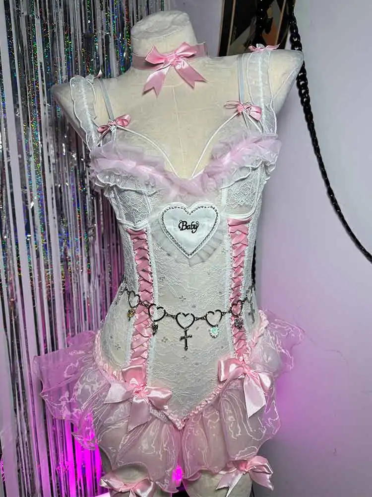 

Heart Teen Harajuku Bow Gothic Y2K TOPS 90s Eco Club Wear DIY Hand Made Emo Digital Hip Hop E-Girls Grunge Cross Goth Kawaii