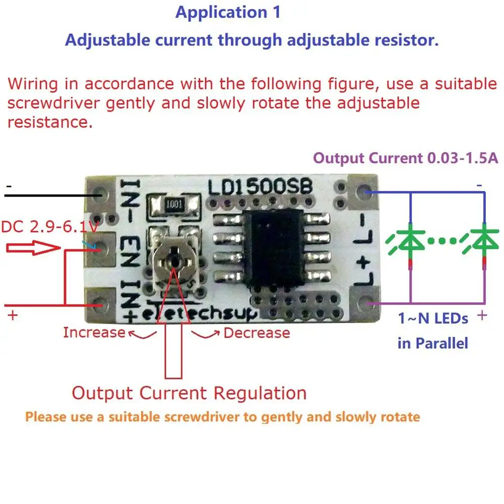 DC 3-6V 28-1500MA DC 2.9-6.1V LED Driver Module PWM Controller DC-DC Constant Current Converte Drive Board LD1500SB