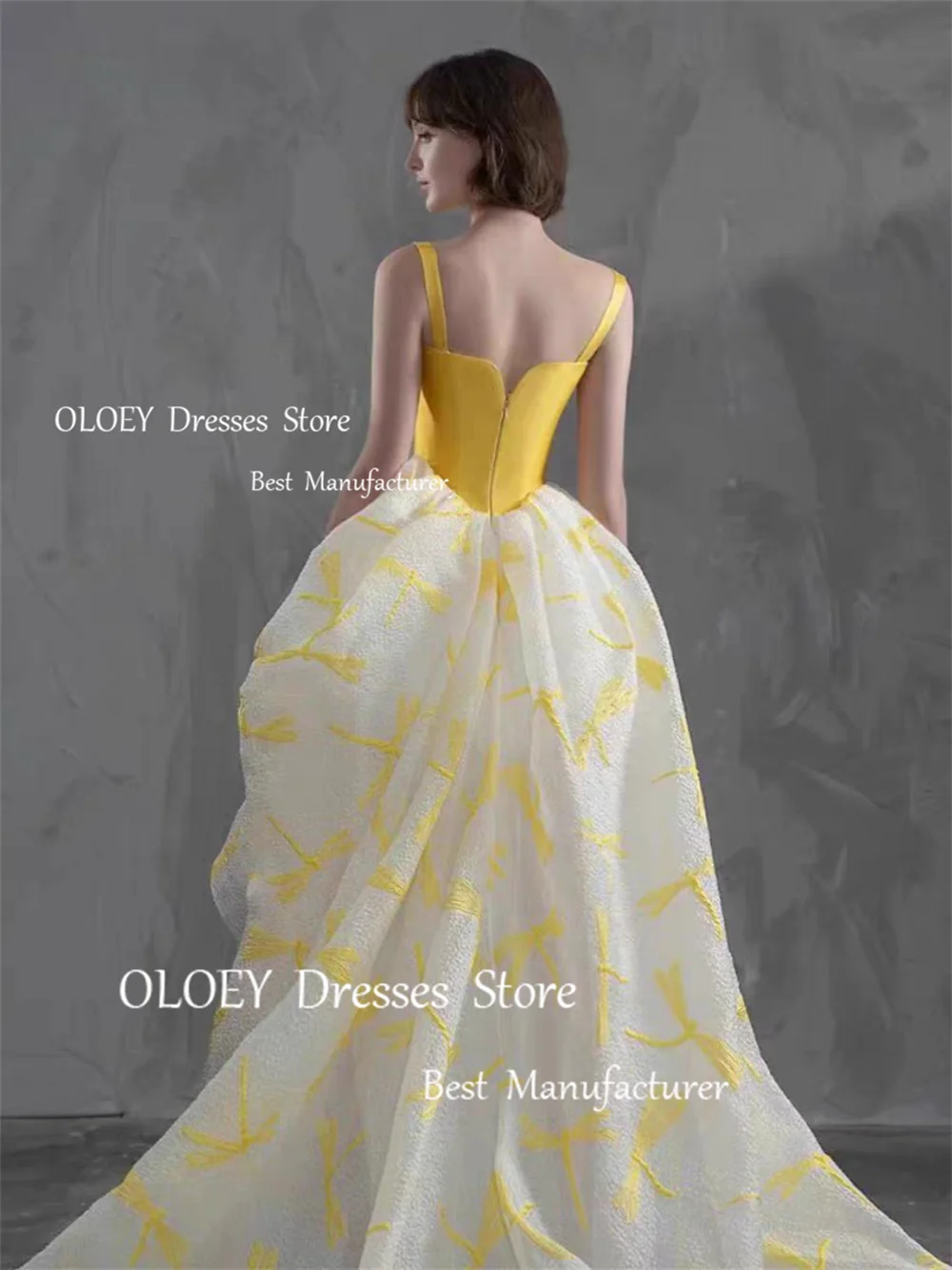 OLOEY-vestidos de tul plisados para fiesta, traje de noche amarillo moderno, largo hasta el suelo, hecho A medida