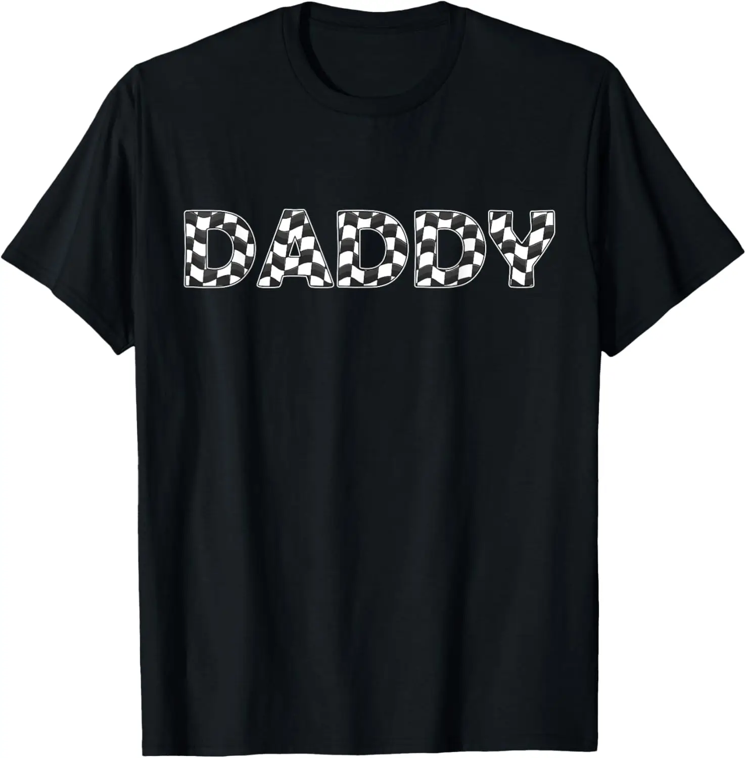 Checkered race car Daddy White Black Checkerboard men Flag T-Shirt