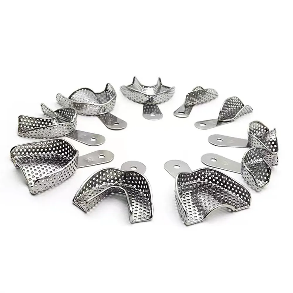 10Pcs/Set Dental Stainless Steel Impression Tray Autoclavable Teeth Metal Trays Holder Denture Instrument Dentist Tool