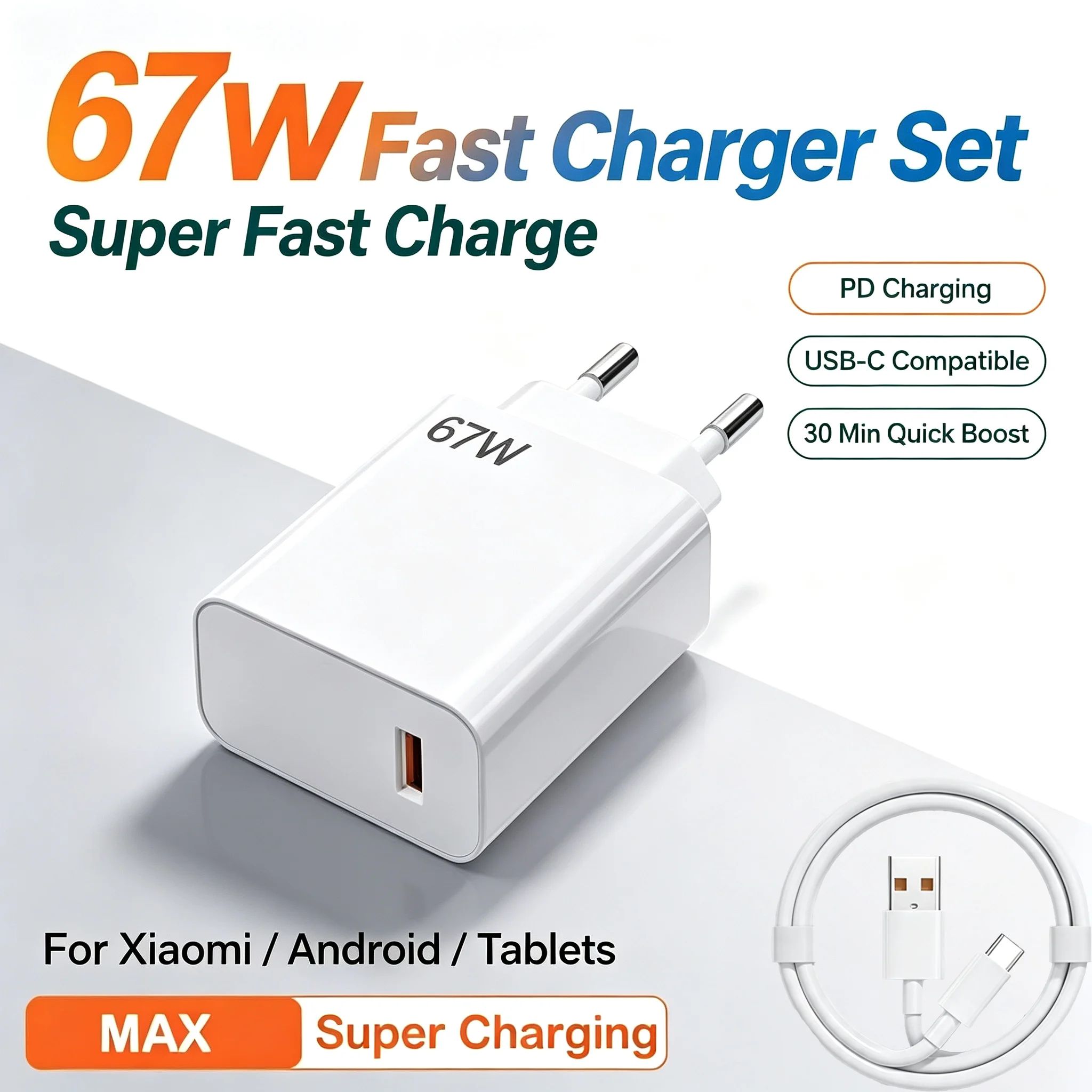 67W USB Fast Charger For Xiaomi 14 13 12 11 Ultra For Redmi Note 12T13 Pro Turbo Quick Charge Type C Cable Fast Charging Adapter
