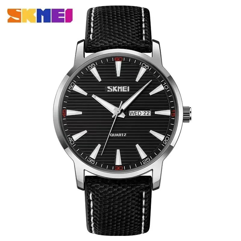 SKMEI Casual Clendar Sports Watches Mens Top Brand Luxury Genuine Leather Strap Quartz Wristwatch Waterproof Clock reloj hombr