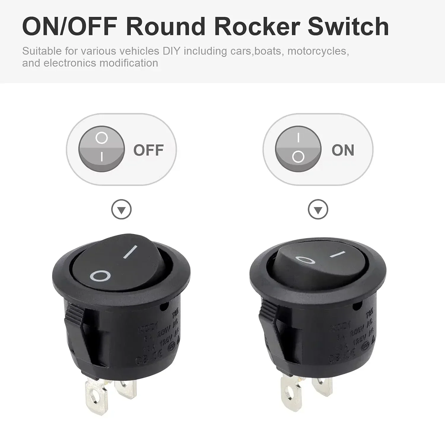 10Pcs Black Mini Round Rocker Toggle Switch On Off 2 Pin 3A 250V 6A 125V 15mm Circle for RV Car Truck Boat DIY Electrical Parts