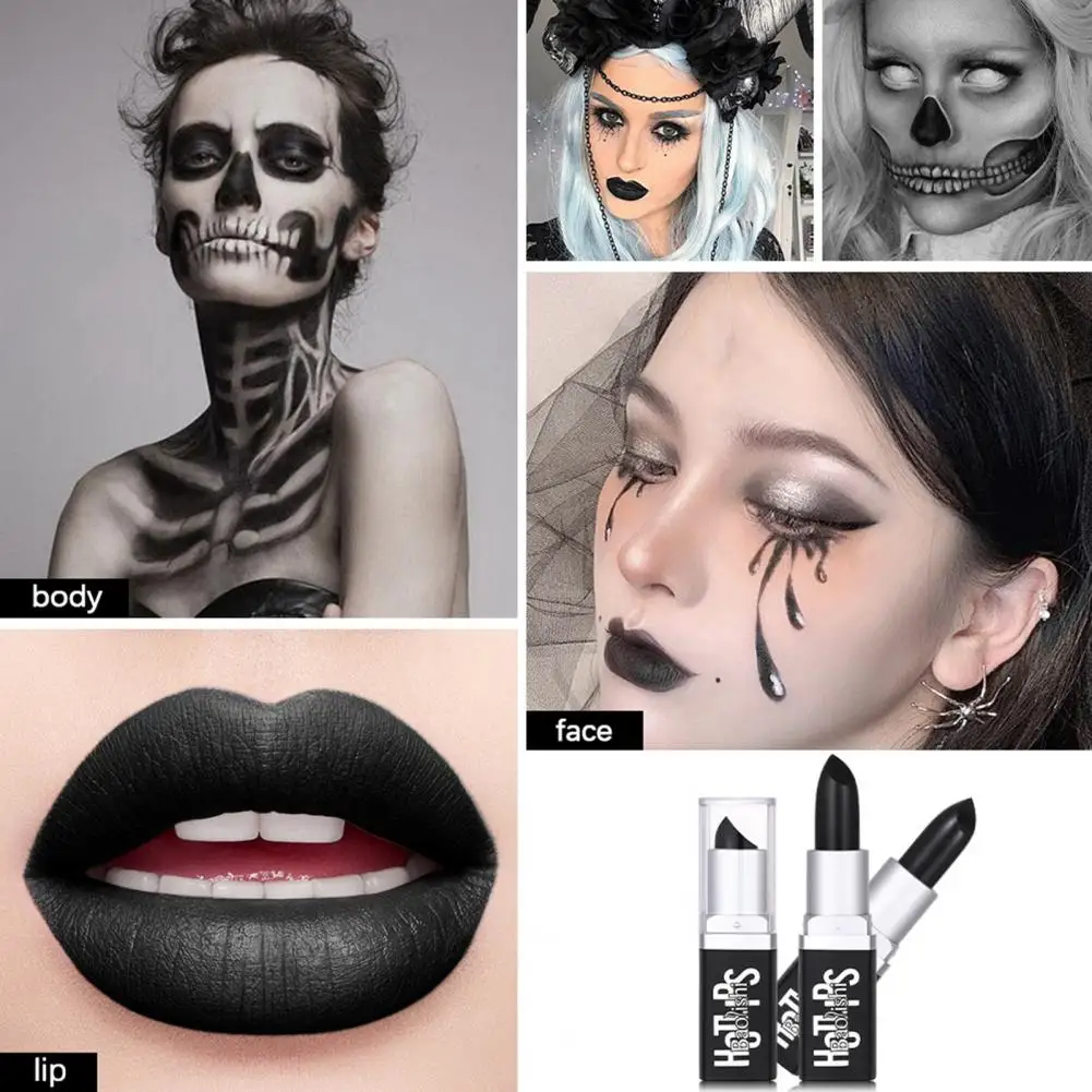 Frauen Lippen Make-up Werkzeuge langlebige wasserdichte schwarze Lippenstift matt perlmutt farben Antihaft nährt hoch für Halloween