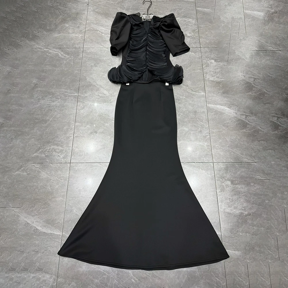 TWOTWINSTYLE Solid Spliced Folds Two Piece Set Female O Neck Short Sleeve Top Commute Elegant Women's Skirt Sets New KBL563183