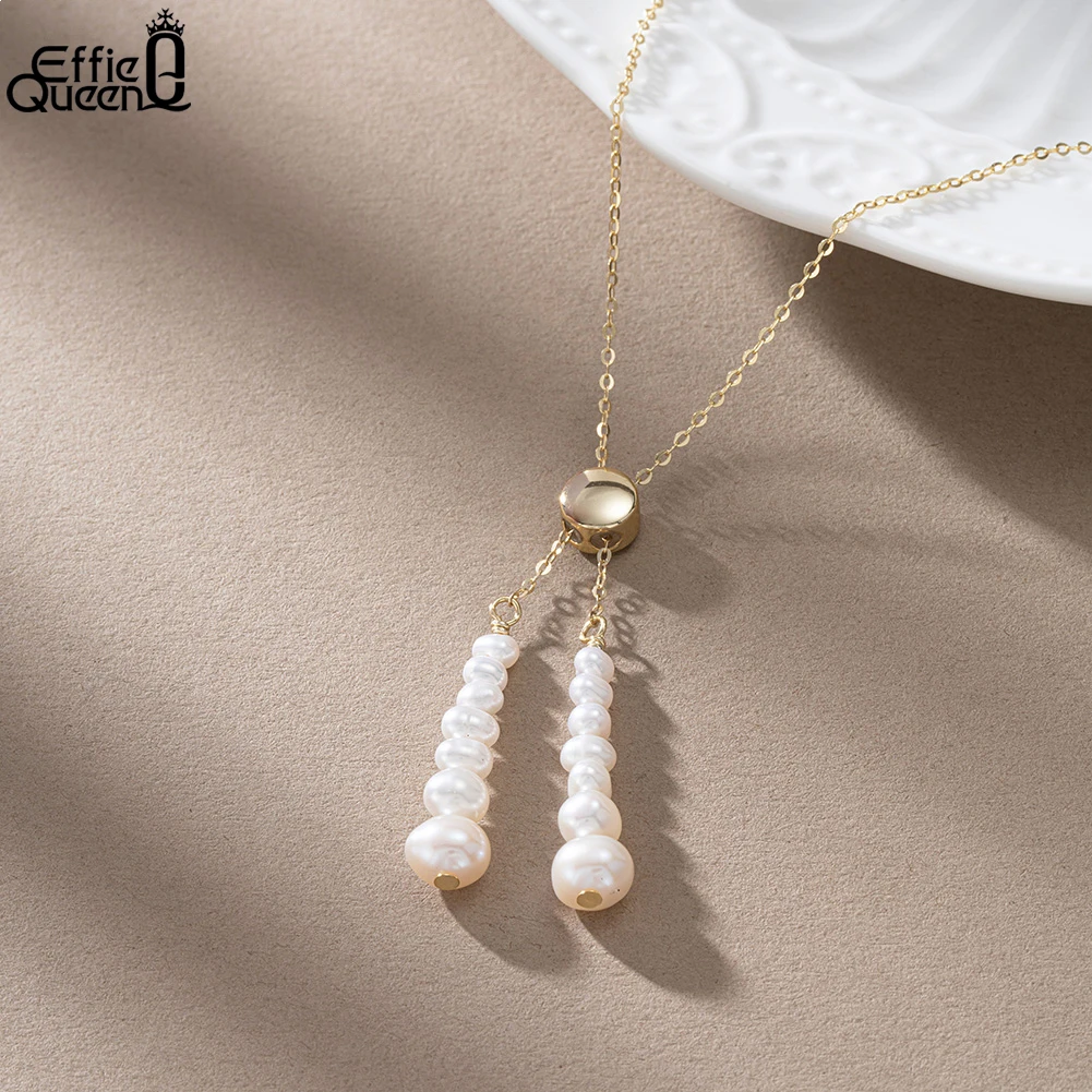 EFFIE QUEEN Unique 925 Sterling Silver Freshwater Pearl Necklace Adjustable Beads Pearl Pendant Necklace for Women Jewelry GPN41