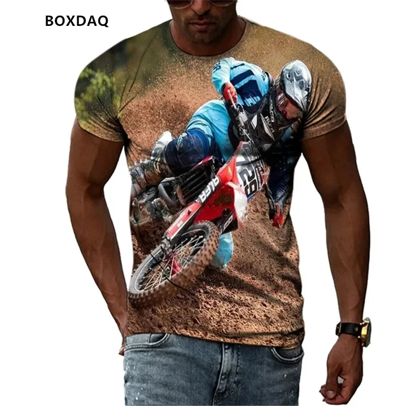 

Motorcycle 3D Print Men's Fashion T-Shirts Short Sleeve Round-Neck Casual Sports Style Tops Summer Streetwear Big Size Tee