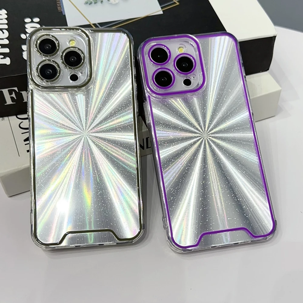 Neon Fluorescent Glowing Aurora Silicone Phone Case For iPhone 15 14 13 12 11 Pro Max X XR XS Glitter Dazzling Luminous Cover