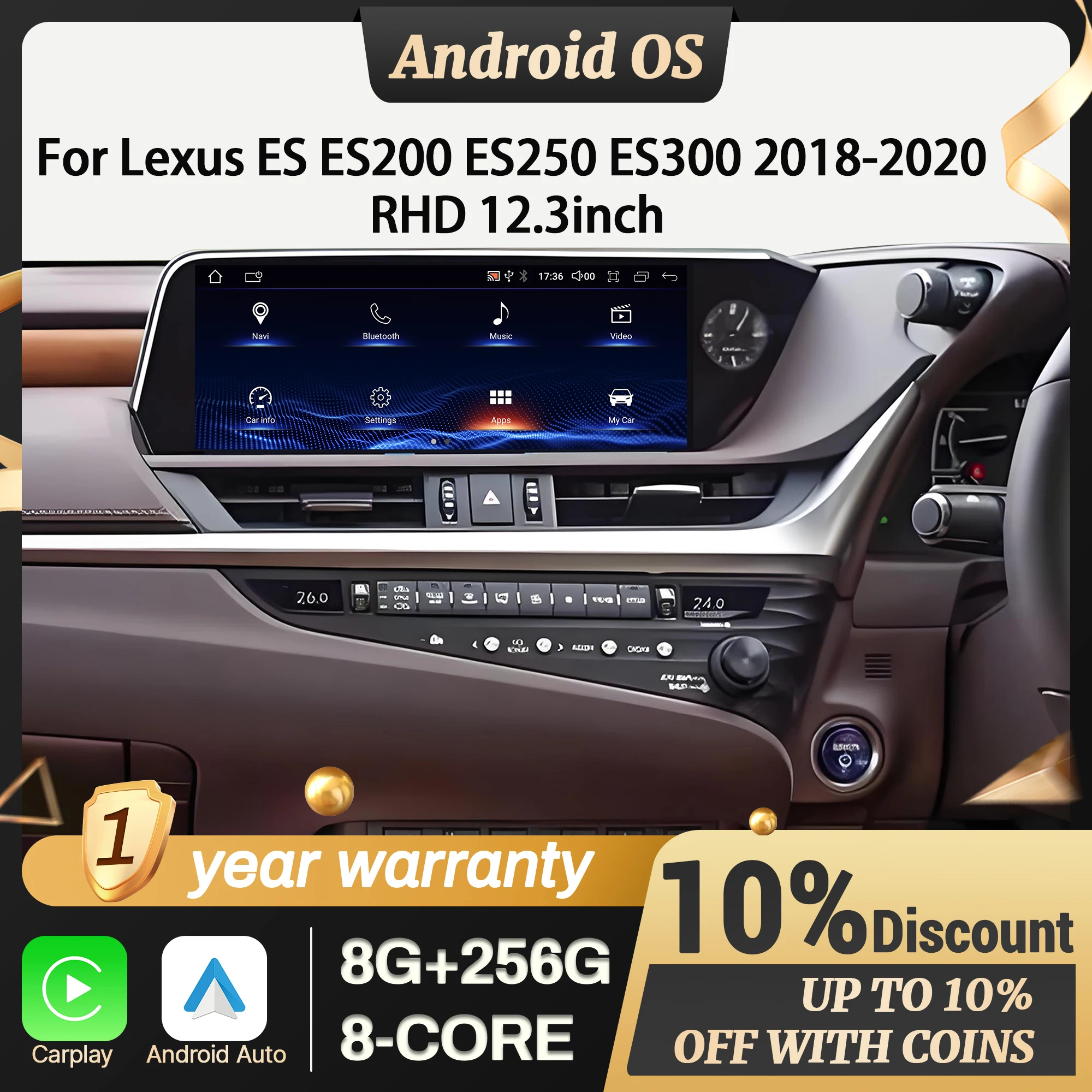 12.3 inch Right hand drive For Lexus ES ES200 ES250 ES300 2018-2020 Car Radio Wireless CarPlay Multimedia Snapdragon 680 Screen