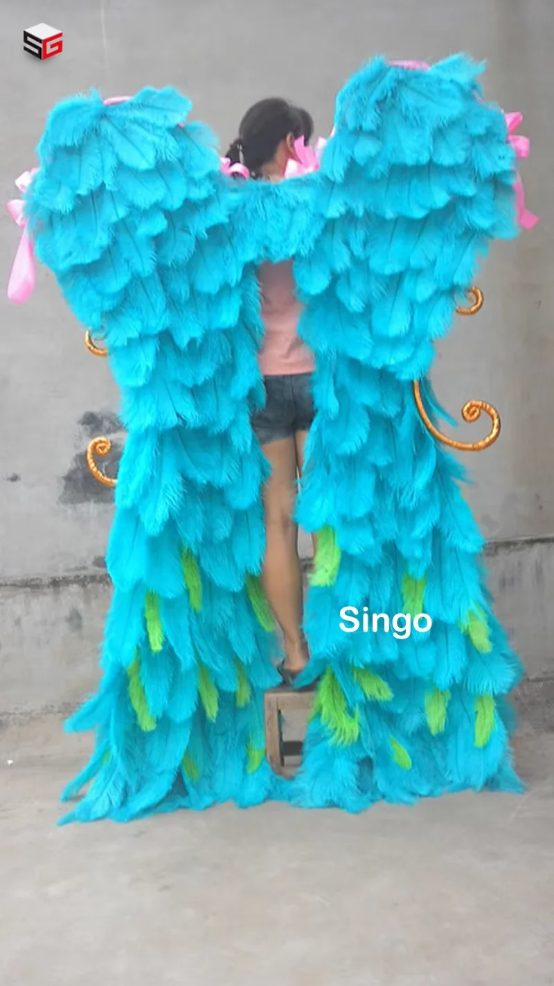 Custom Unique Large Blue Angel Wings 200CM Birthday Party Decoration props Fairy feather handicrats