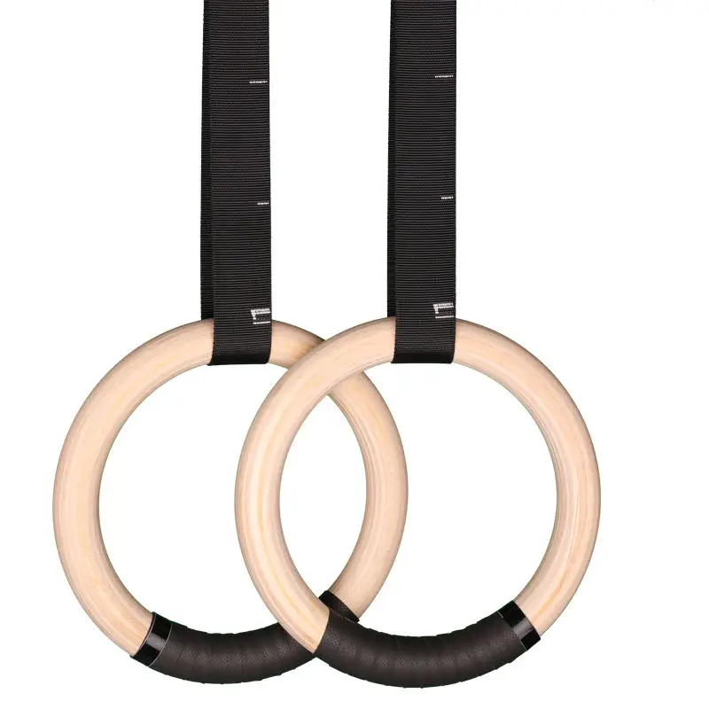 Wood Gymnastics Rings Wooden Gym Rings With Adjustable Cam Buckle Non-Slip Training Rings For Home Gym Workout