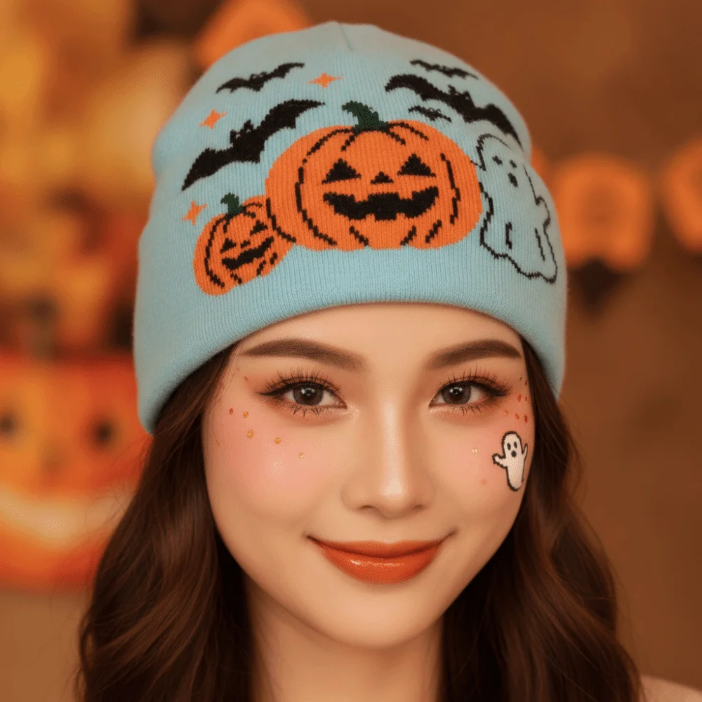 Streetwear Headwear Thermal Halloween Beanie Flexible Elastic Pumpkin Bonnets Slouchy Breathable Ghost Skullies Couples