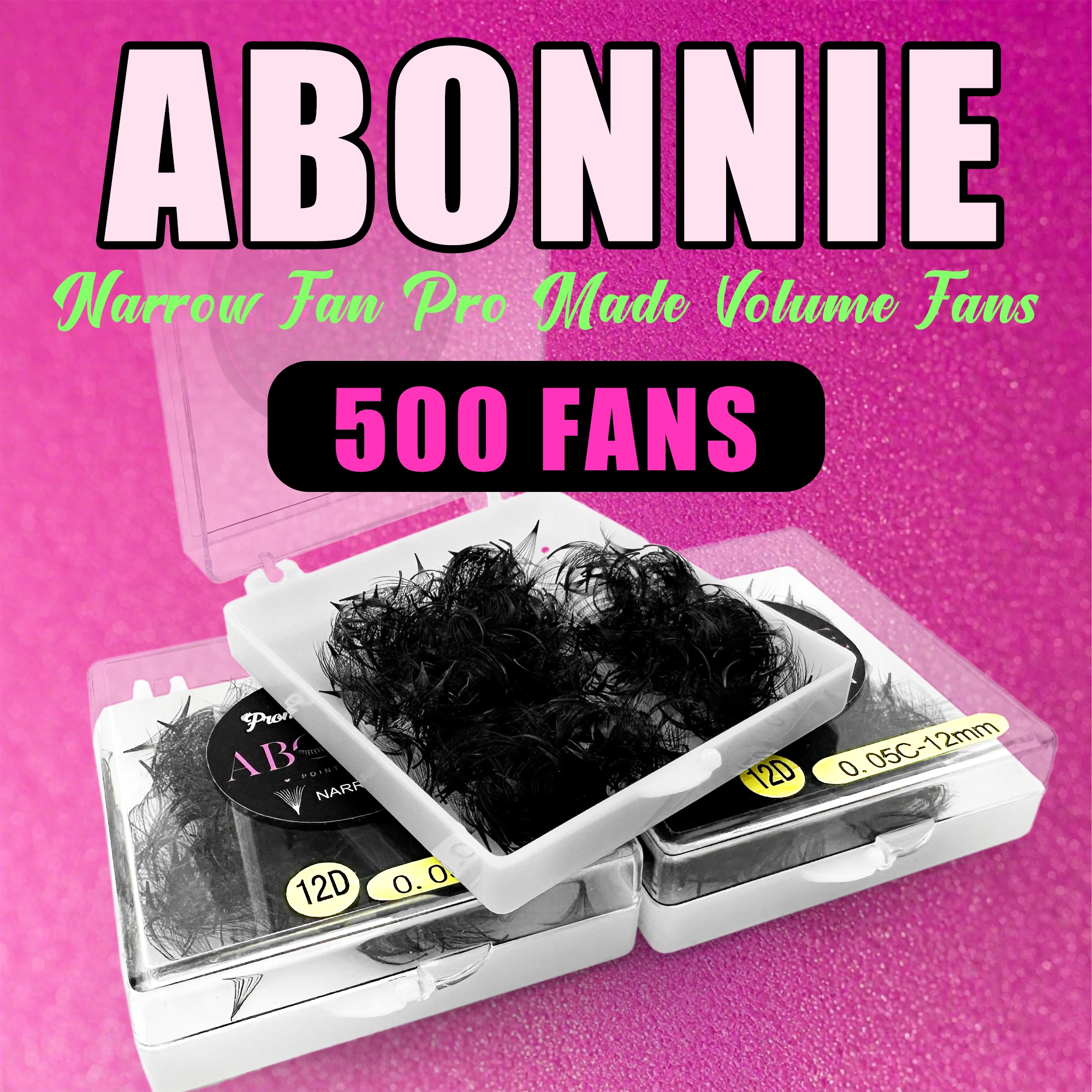 

ABONNIE 500 Fans Narrow Pointy Pro made Fans Lashes Volume Mega False Russian Lashes Fluffy Individual Volume Lashes Extension