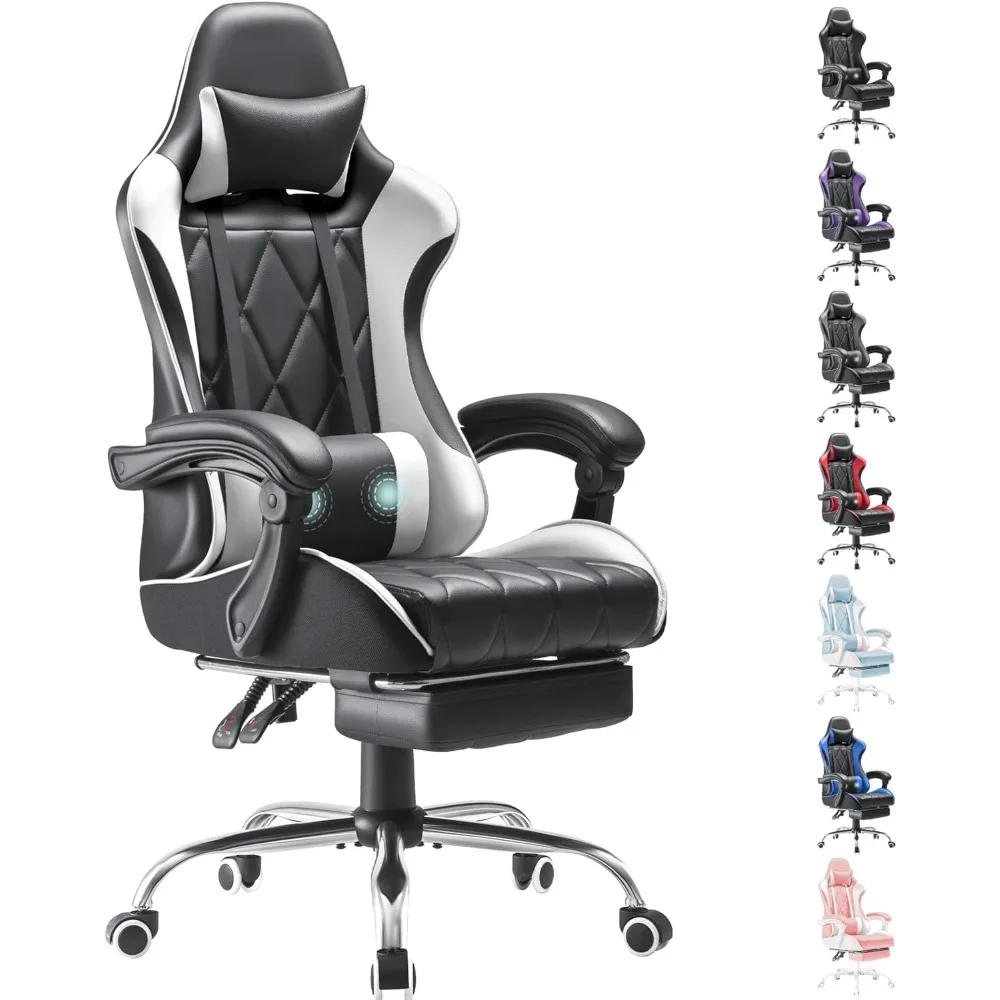 

Gaming chair, with foot pedals and massage lumbar support, ergonomically designed with rotation, high backrest electric