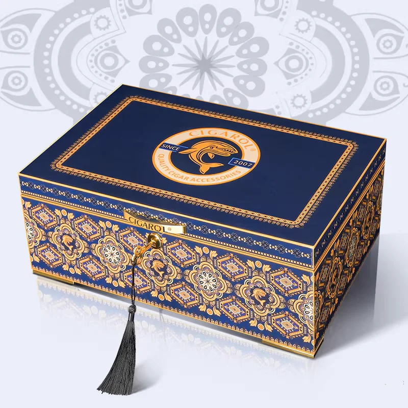 Luxury Cedar Wood Cigar Humidor Box, Sealed Double-Layer Large Capacity Storage Case, Holds Over 80 Cigars with Humidifier view 5
