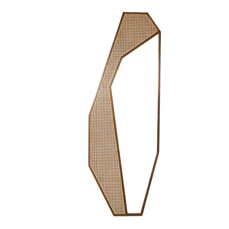 

New Chinese style solid wood makeup mirror B & B hotel rattan creative mirror household simple floor mirror decorative artwork
