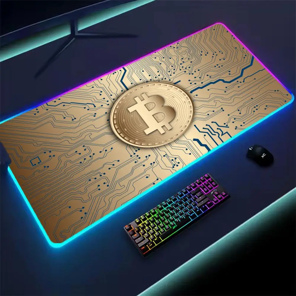 Non-slip Rubber RGB Bitcoin Mouse Pad Large Carpet Backlit Table Mat Mousepad HD Gaming Laptops Accessories Computer Cabinet Mat