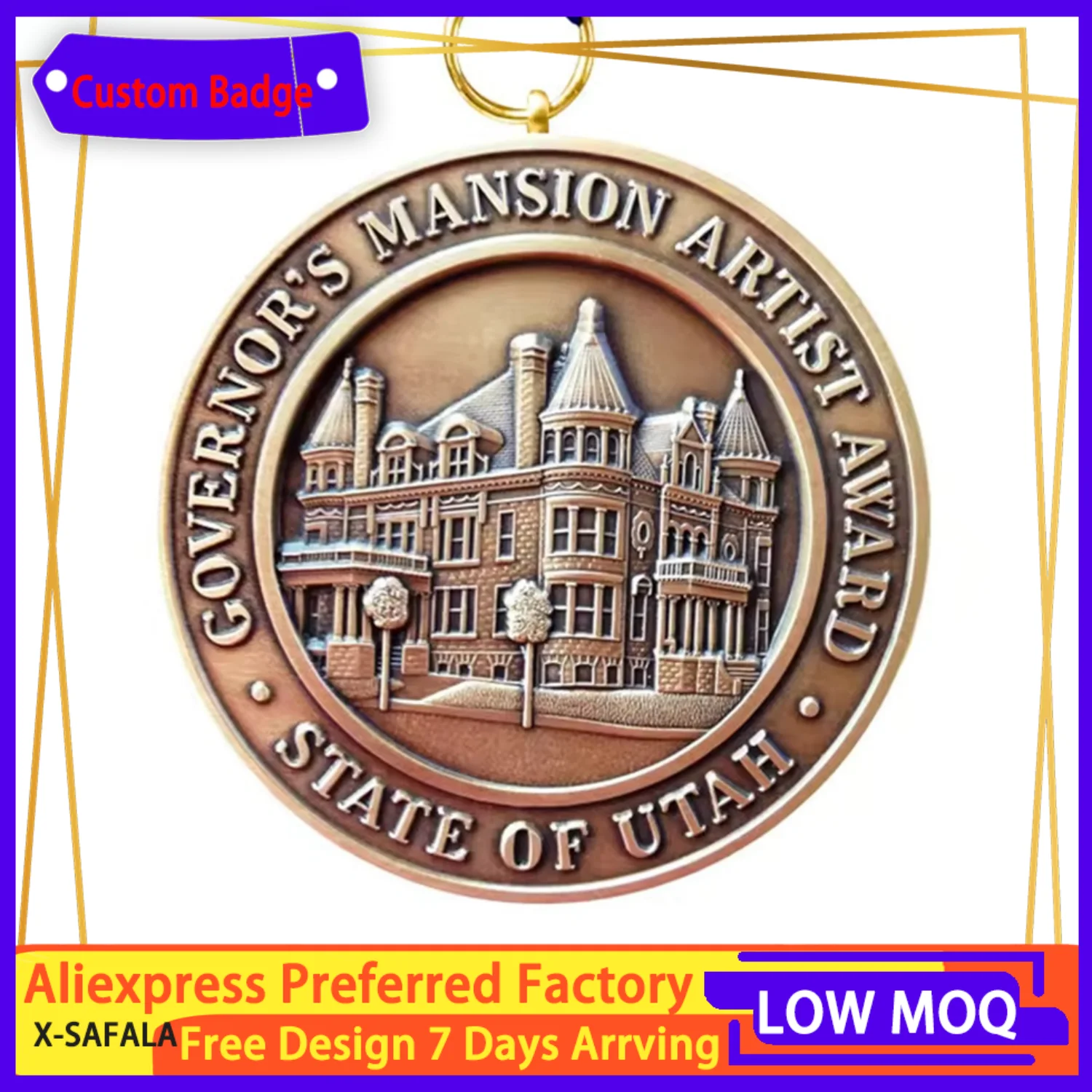 Награда губернатора художника, Сата университета Юта, спортивная игра, самодельный дизайн, эмалированная металлическая медаль, бейдж, монета, оптовая продажа с фабрики
