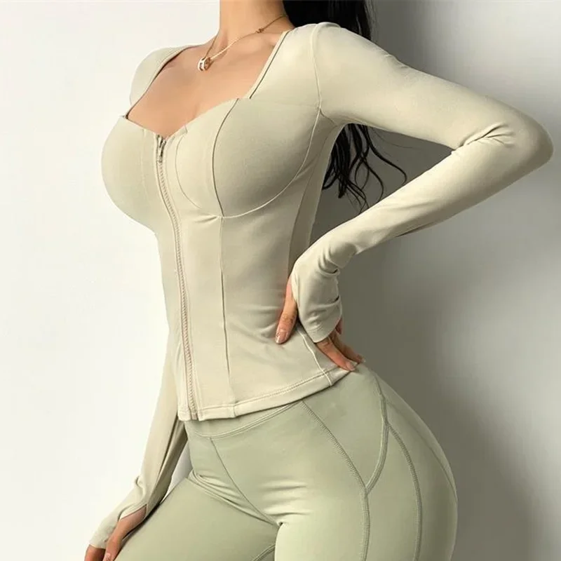 

SEXY Zipper Sports Jacket for Women Long Sleeve Black Yoga Shirt Gym Fitness Coat Running Autumn Winter Workout Top