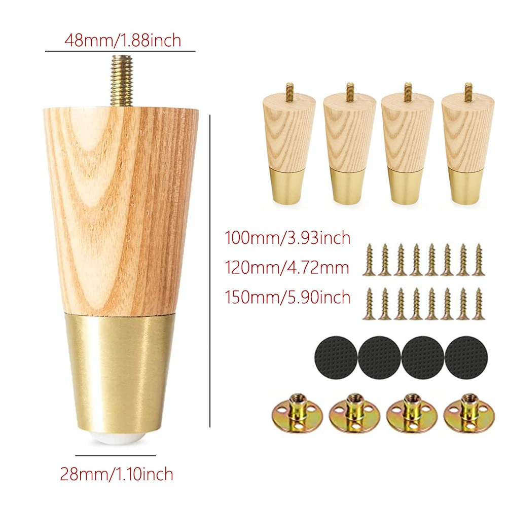 4Pcs Legs for Furniture Solid Wood Sofa Legs Conical Height 10/12/15cm Bed Stool Chair Coffee Table TV Cabinet Feet Replacement