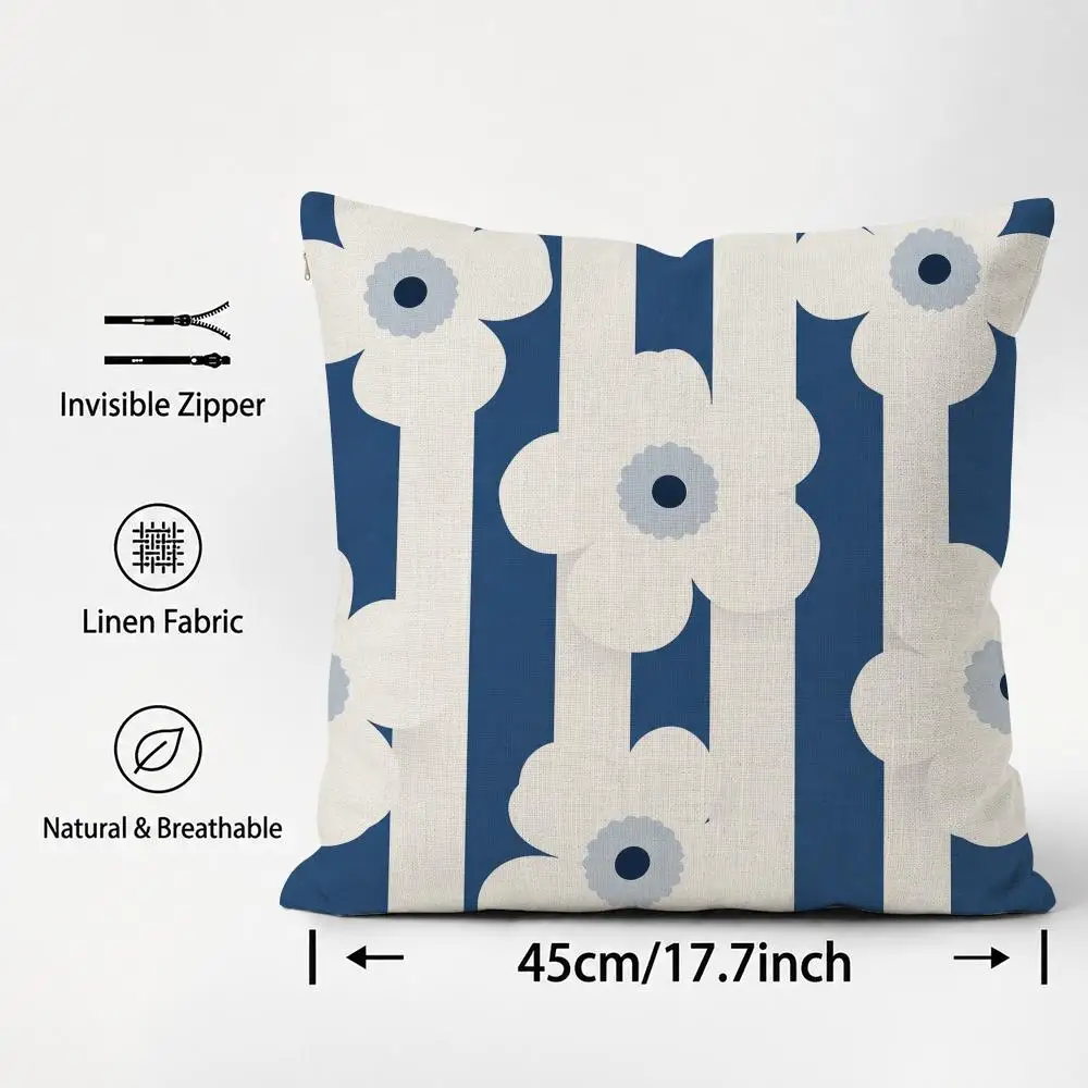 Pattern Nordic Blue White Floral Cushion Cover Cushion Covers Natural Linen Breathable Sofa Bedroom Decor Pillowcase