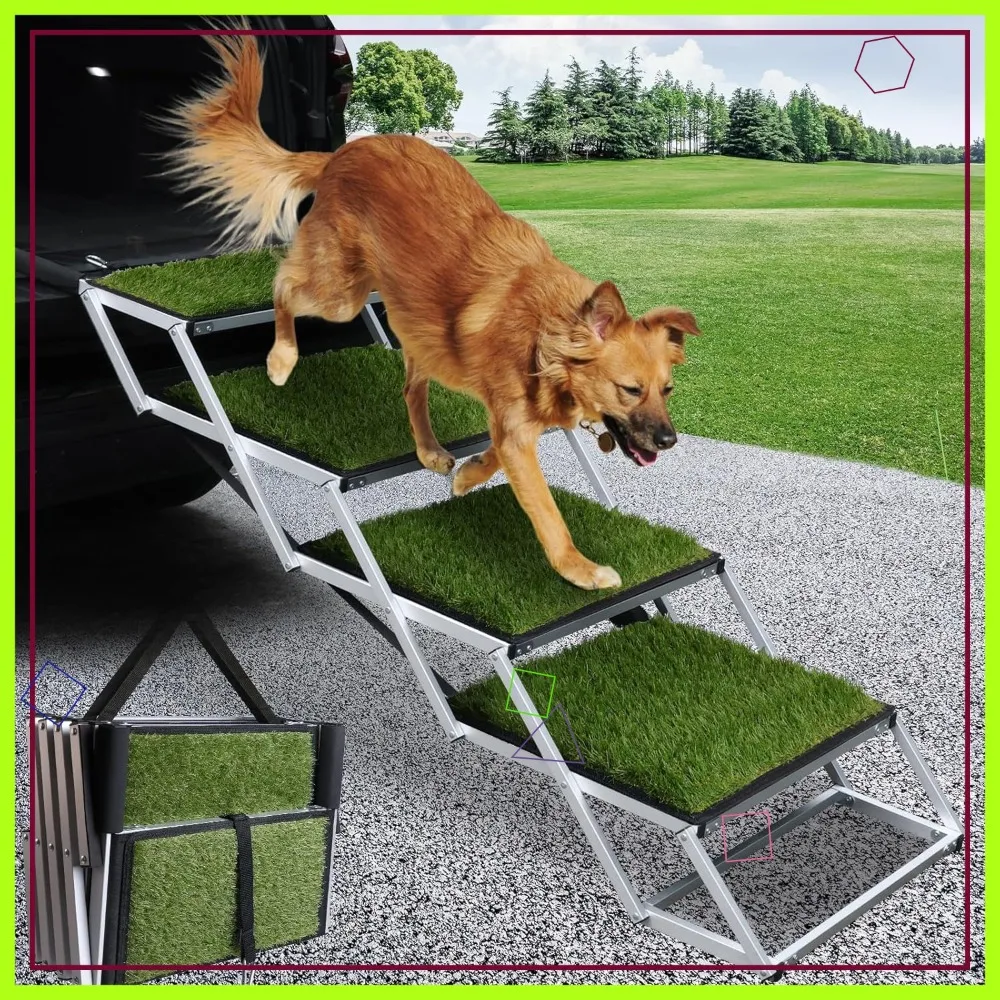 

Extra Wide 4 Step Folding Dog Ramp for Car, Non-Slip Surface for Large Dogs, SUV, Side Door & Bed (Green, 16.9In)