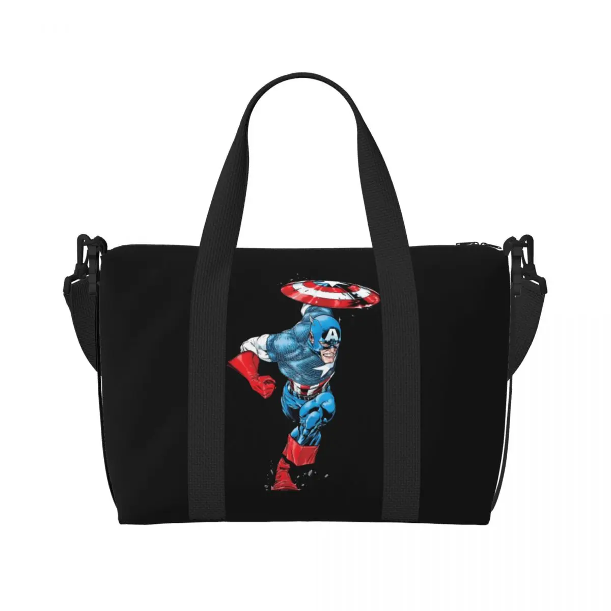 

Custom Captain America Beach Tote Bag Women Superhero Large Compartment Beach Gym Travel Bags