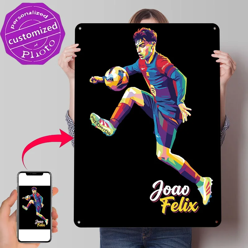 Joao Felix Colorful Pop Art Illustration 3D Printed Texture Poster Personalized Wall Art Retro Metal Tin Signs for Decor Luxury