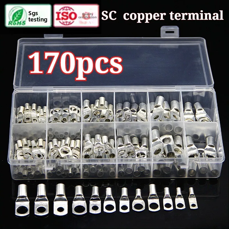 60/100/170pcs SC RingTerminalCable Shoes Lugs 35mm2 Tinned Copper Lug Wire Eye Connectors Bare 60 Terminals Lugs Wire Copper Kit