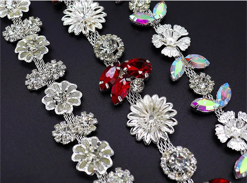 5 Meter Strass-Kettenborte Glänzende Kristall-Diamant-Accessoires DIY Handwerk Geschenk Blumenform Dekoration Diamant-Metallketten – Detail 1