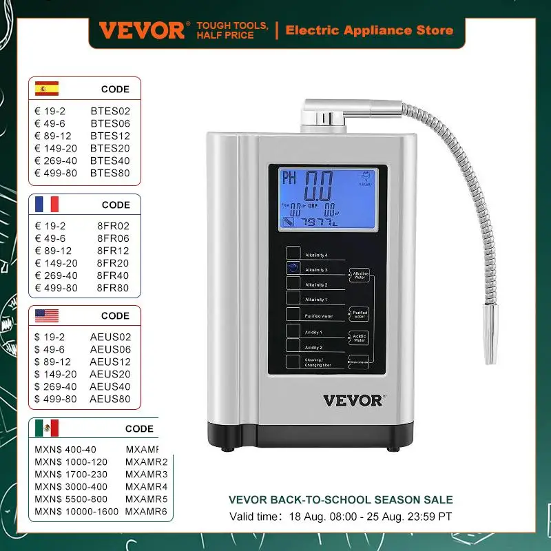 

VEVOR Alkaline Water Ionizer PH3.5-10.5 Hydrogen Generator Machine Drinking Purifier Filter 7 Water Settings for Home Appliance